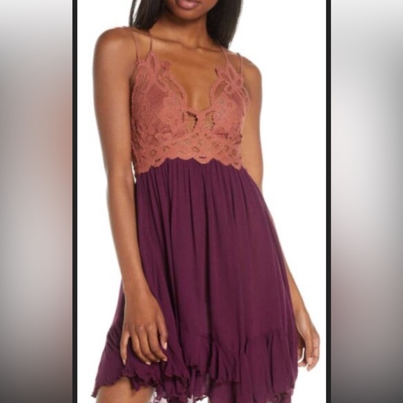 Free People Adella mini slip dress pink peach purple size L - Picture 2 of 6